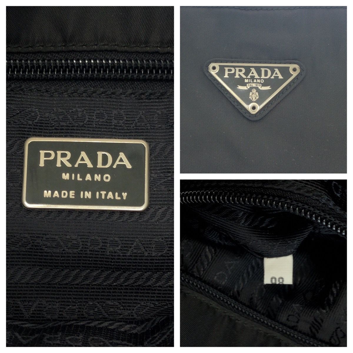 美品 PRADA プラダ テスート 三角ロゴプレート ブラック 黒 シルバー  