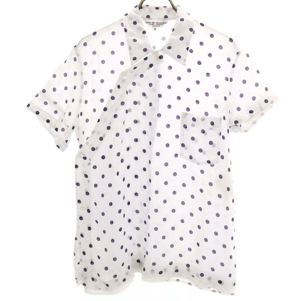 古着 robe de chambre COMME des GARCONS ローブドシャンブルコムデギャルソン ドット柄 半袖 変形 シャツ M ホワイト 水玉 レディース robe de chambre COMME des GARCONS ローブドシャンブル