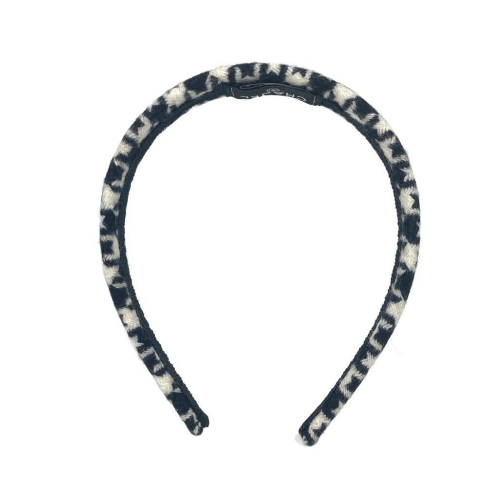 CHANELカチューシャ CHANEL シャネル カチューシャ 千鳥格子 キャンバス ホワイト