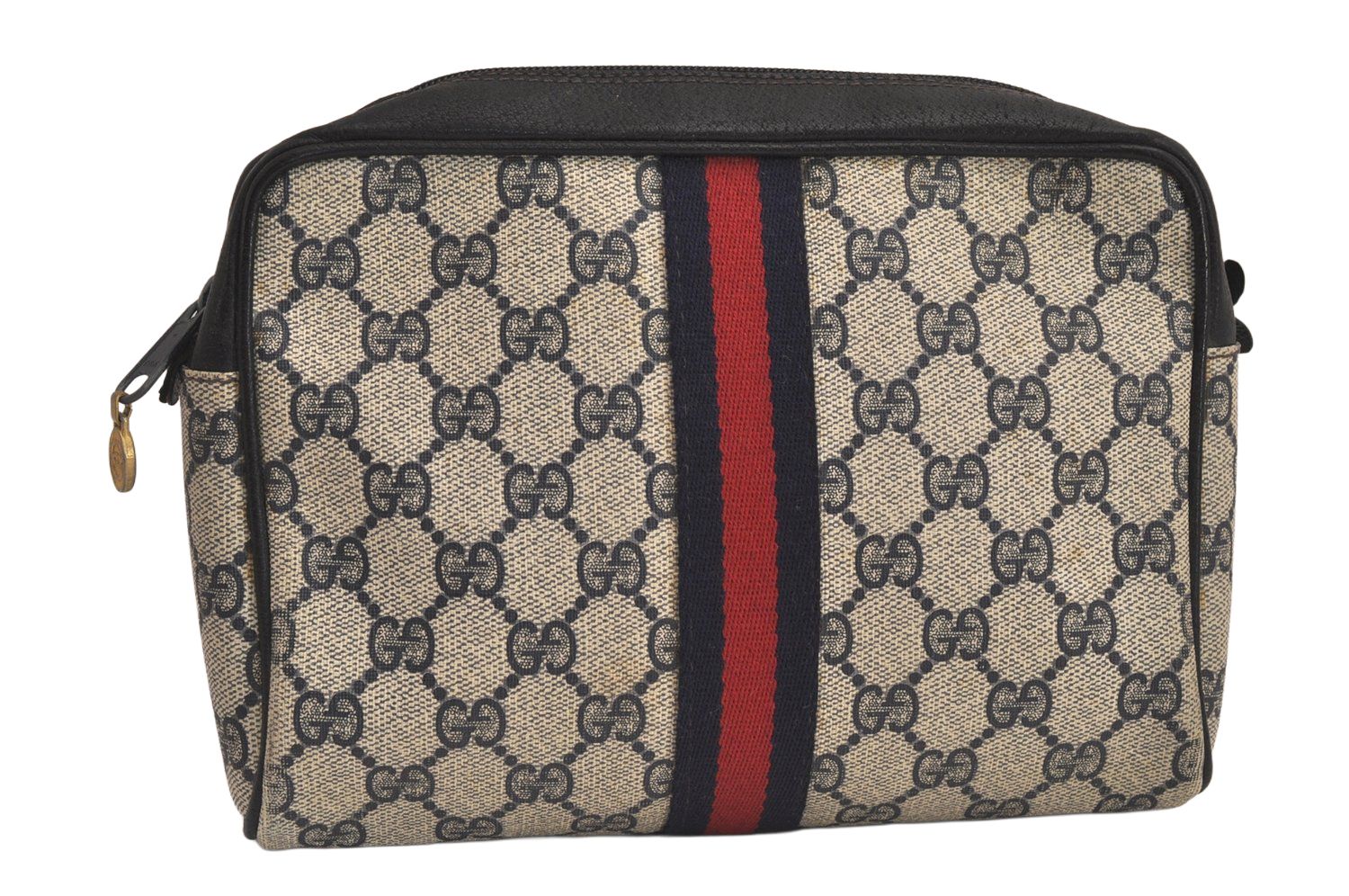 GUCCI グッチ シェリーライン クラッチハンドバッグ GGピーブイシー レザー ネイビーブルー ジャンク 6336M