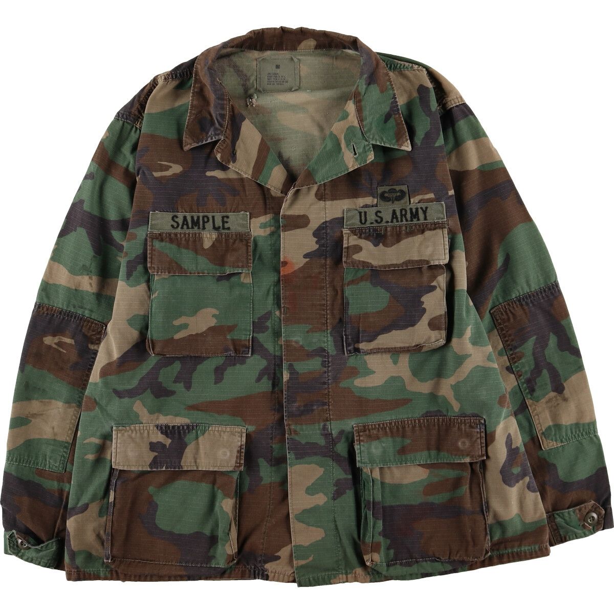 古着 米軍実品 迷彩柄 ウッドランドカモ リップストップ B.D.U ミリタリージャケット USA製 LARGE-REGULAR メンズL相当/eaa491679