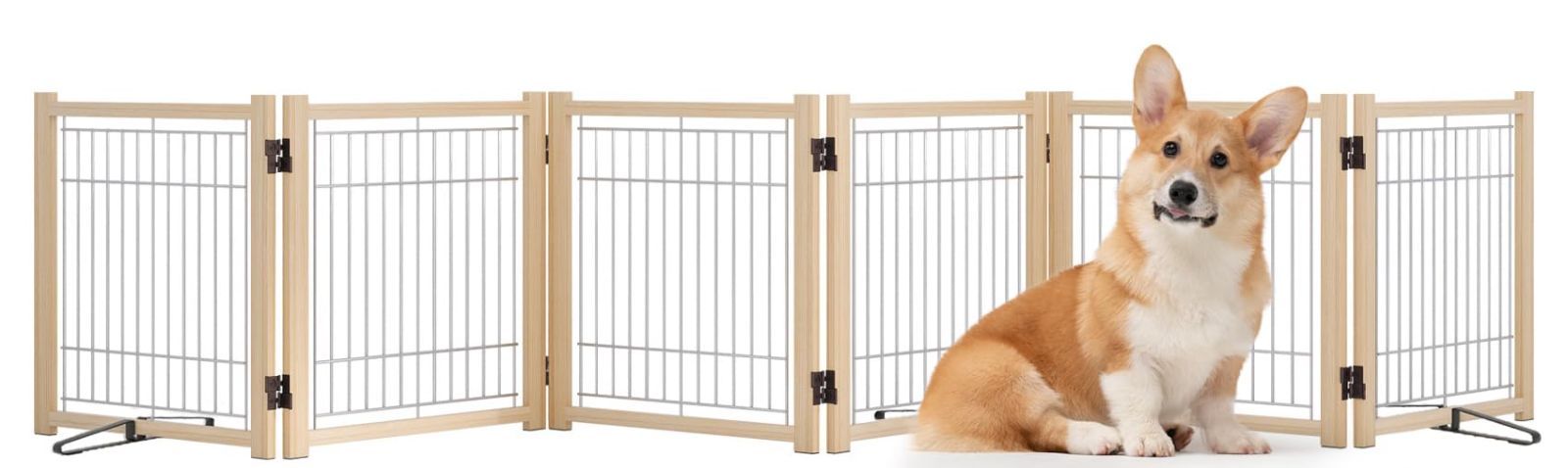 ペット 倒れない ついたて 折りたたみ 飛び出し 置くだけ 木製犬用ゲート 脱走防止 ペットサークル 幅351cm 中小型犬用 高さ43cm ペットフェンス 6枚パネル ペットゲート YOCAN