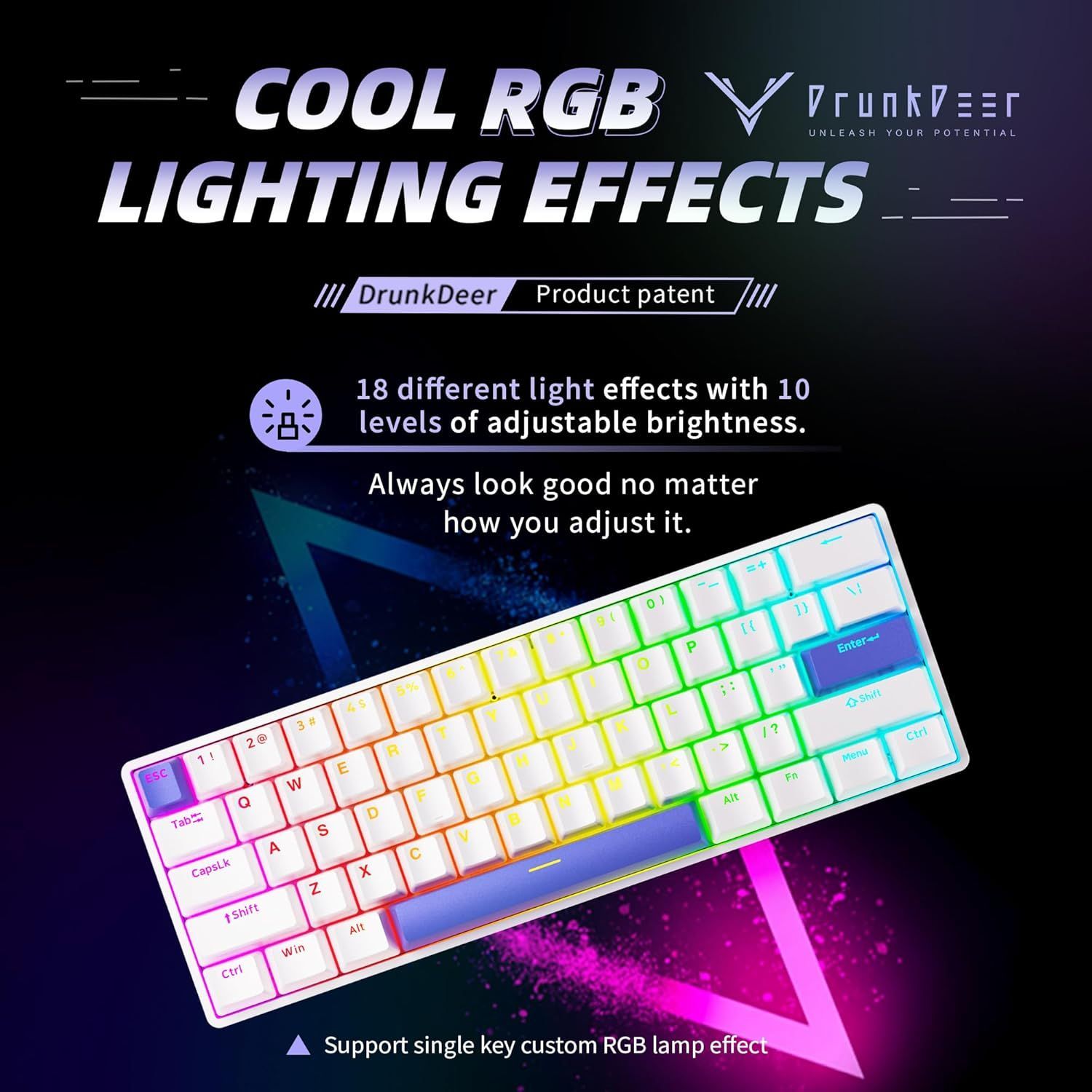 最短当日発送 DrunkDeer G60 ラピッドトリガー メカニカルゲーミングキーボード TKL 磁気スイッチキーボード RGB PBT キーキャップ コンパクト 60%レイアウト 61キー USB有線 ホワイト