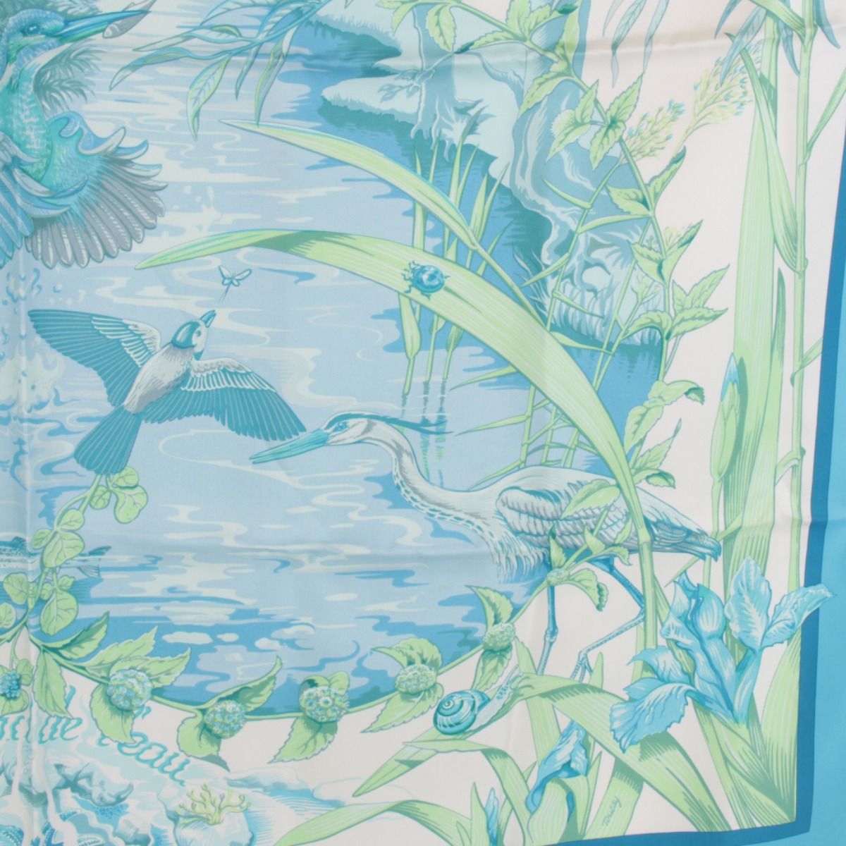 エルメス カレ 90 Au bord de l ean スカーフ シルク ブルー