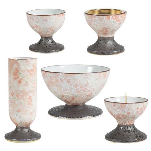サンメニー和モダン仏具5点セット本格有田焼日本製インテリアに馴染むおしゃれお花ろうそく線香お茶ご飯現代仏壇お仏壇仏具小物彩花雅桜ピンクフラワースタンドキャンドルスタンド…