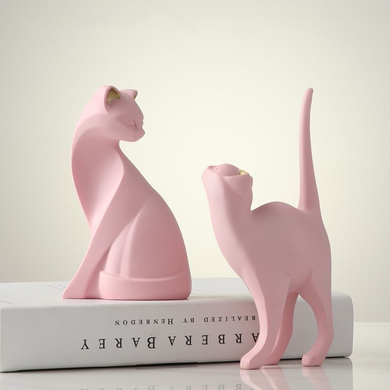 オブジェ 置物 2匹の猫 ねこ ネコ ピンク モダン シンプル インテリア リビング ダイニング 玄関 寝室 装飾 オーナメント 樹脂 プレゼント ギフト オシャレ
