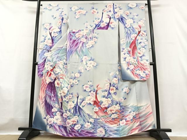 平和屋着物□豪華振袖 刺繍 孔雀花文 暈し染め 銀彩 正絹 逸品