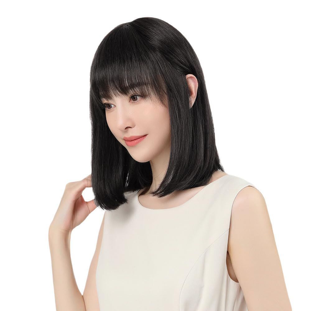 新着商品 軽い ぱっつん前髪 医療用 耐熱 フルウィッグ 手植え 人毛100％ショートボブ
