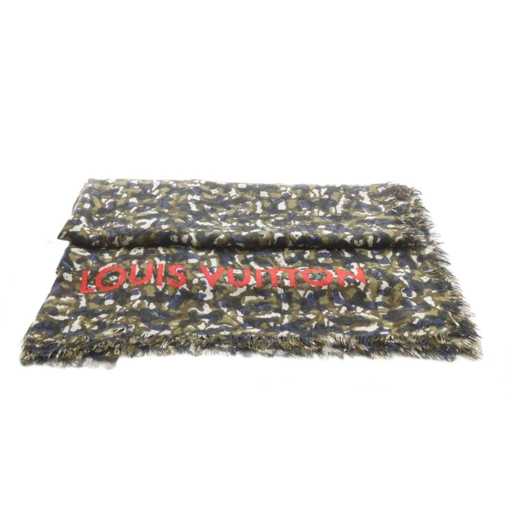 LOUISVUITTON カモフラ柄ストール ルイヴィトン LOUIS VUITTON レザード ストール フリンジ