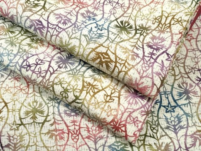 平和屋着物●上質な小紋 紬地 型染め 立涌草花文 正絹 CAAS6865yc