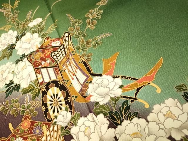 豪華振袖　作家物　絞り　舞花文　暈し染　金彩　着丈167.5cm　正絹 平和屋着物○豪華振袖 舞花文 暈し染め 金銀彩 正絹 逸品