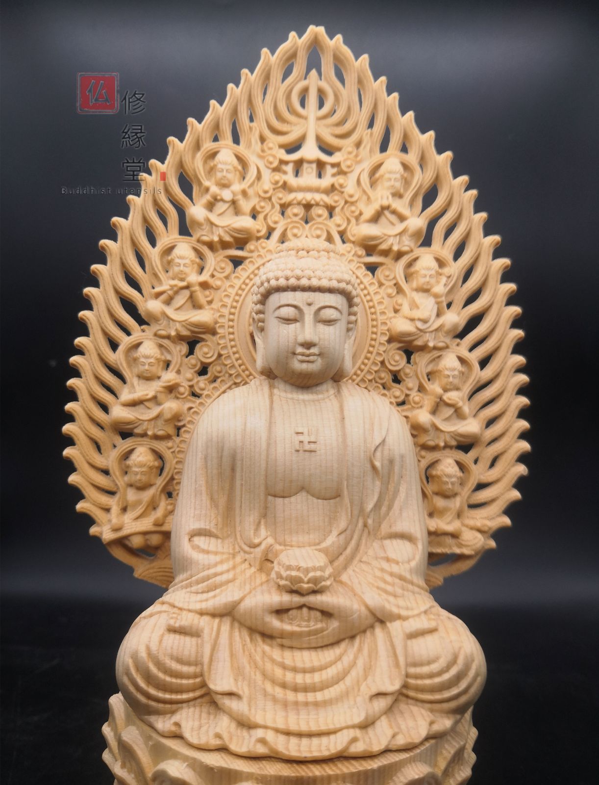 美術品・アンティーク・コレクション 【修縁堂】木彫り 仏像 釈迦如来