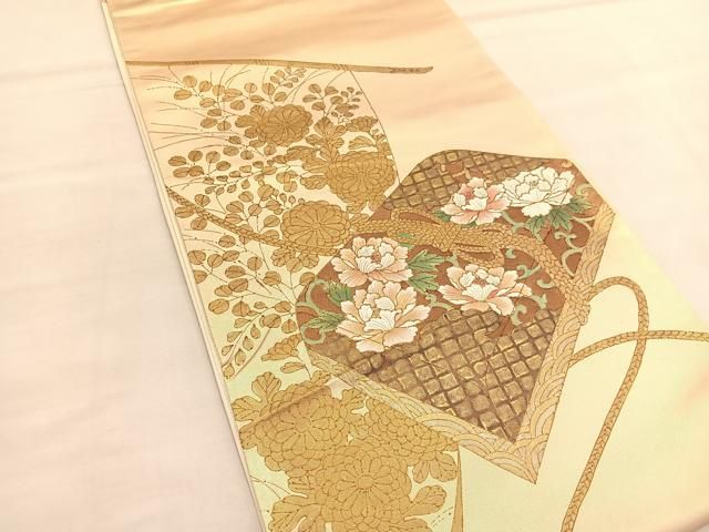 平和屋着物▽英王室献上友禅作家 木下勝功 太鼓柄袋帯 几帳文箱