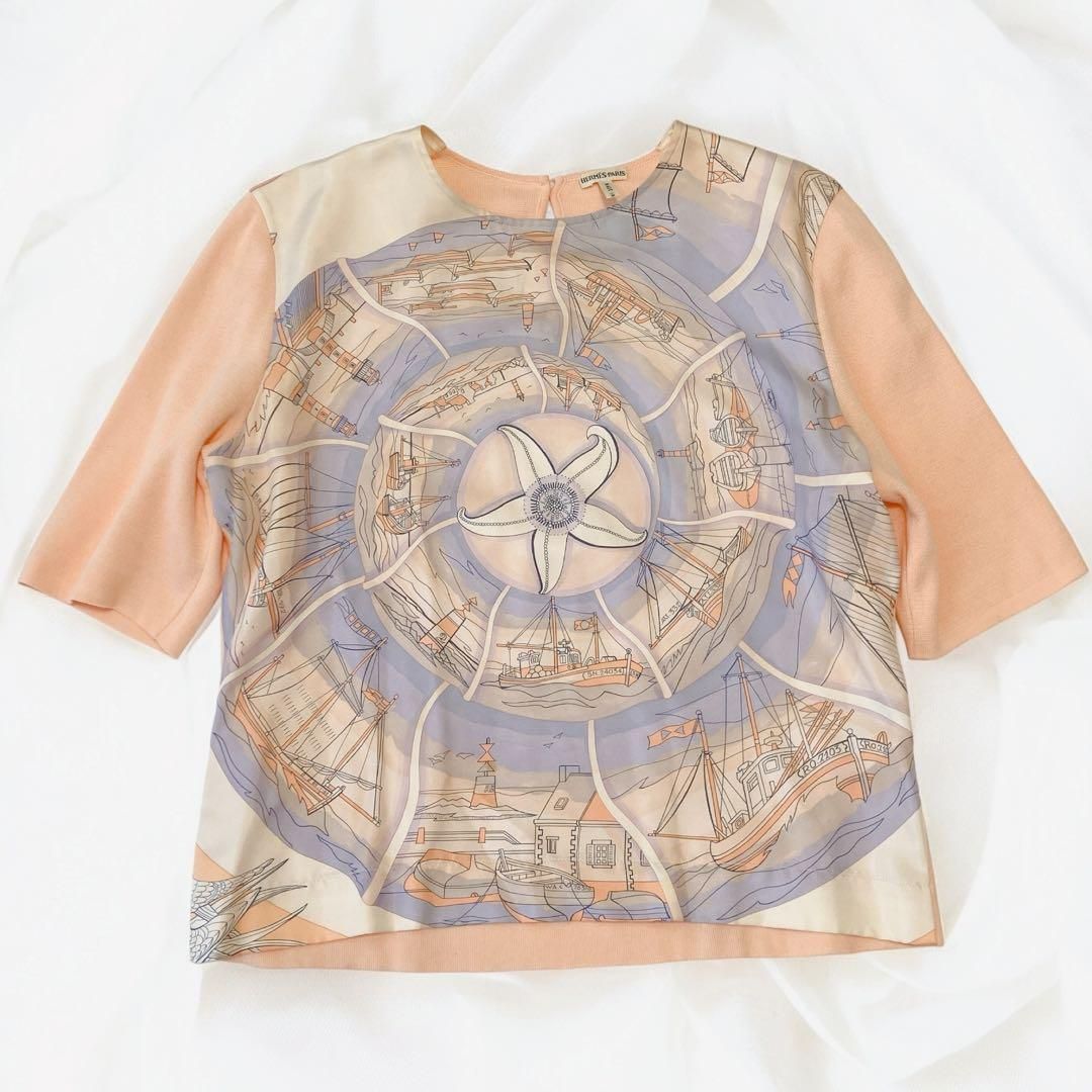 エルメス 海の仲間達 マルジェラ期 絹 半袖 ニットL レディース トップス