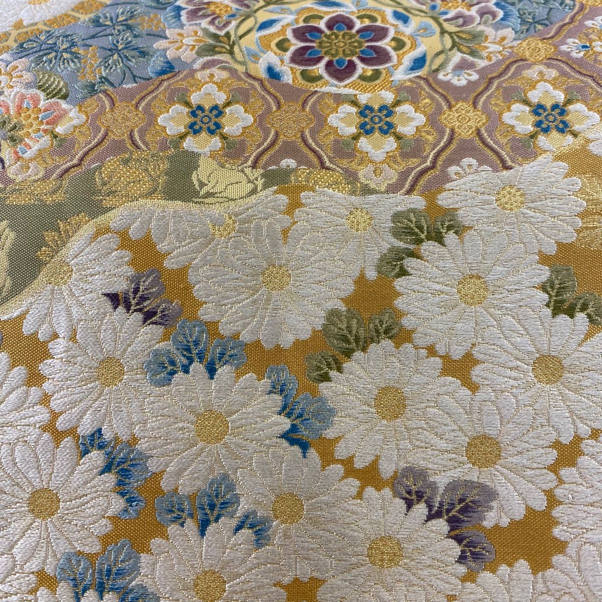 半幅帯 美品 名品 縞 幾何学 山吹茶色 正絹 中古 半幅帯 美品 名品 縞 幾何学 山吹茶色 正絹 中古