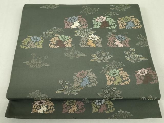 平和屋着物●六通柄袋帯　唐織　花兎文　金糸　正絹　逸品　DAAT0340ob 平和屋着物○六通柄袋帯 唐織 花兎文 金糸 正絹 逸品 DAAT0340ob