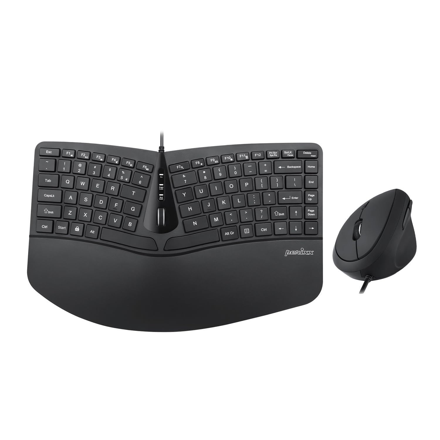 新品 Perixx ぺリックス PERIDUO-406US エルゴノミクス 有線 コンパクト キーボード マウスセット - キー分割型 エルゴデザイン 調節可能パームレスト付き チルトホイール搭載 メンブレン式 英語