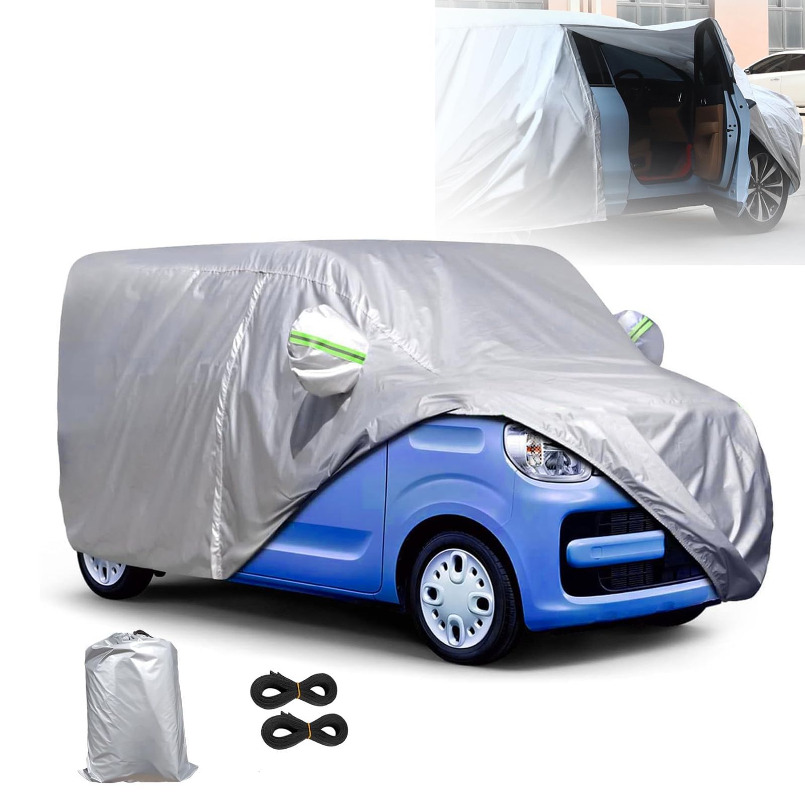 Size 軽自動車 370×175×160cm POSTEK 車カバー 裏起毛 カー ボディカバー サイドジッパー付き 防水 防塵 UVカット 防風ロープ付き 収納袋付き 軽自動車 370×175×160cm