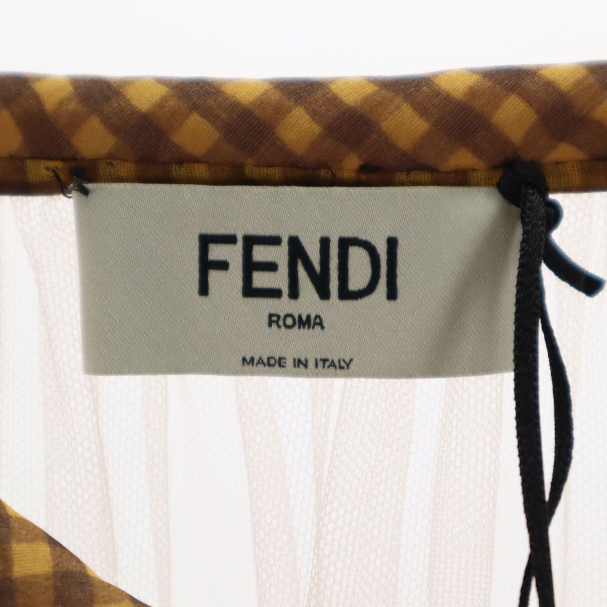 FENDI フェンディ イタリア製 チェック柄 ロングスカート 40 イエロー系 ウエストゴム レディース 古着 SIROKUMA-CORPORATION_COM