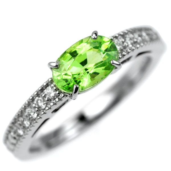 Pt900 グロッシュラーライト ミント ガーネット ダイヤモンド リング  