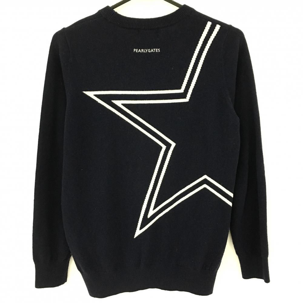 美品】パーリーゲイツ セーター ネイビー×白 カシミヤ混 ニット 