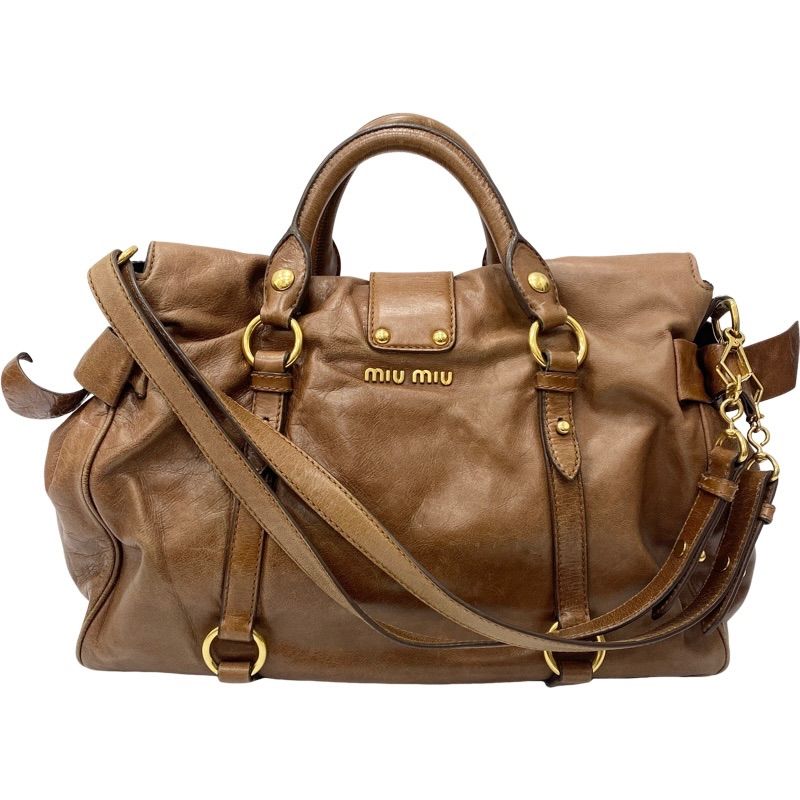 MIU MIU ショルダーバッグ ハンドバッグ 2way サイドリボン ブラウン