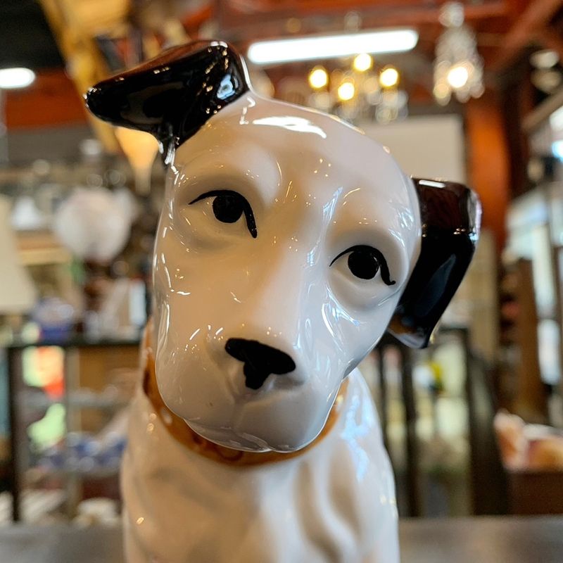 レア！ビクター犬 ニッパー 黒首輪 陶器 置物 21cm 31cm 2点セット - 置物