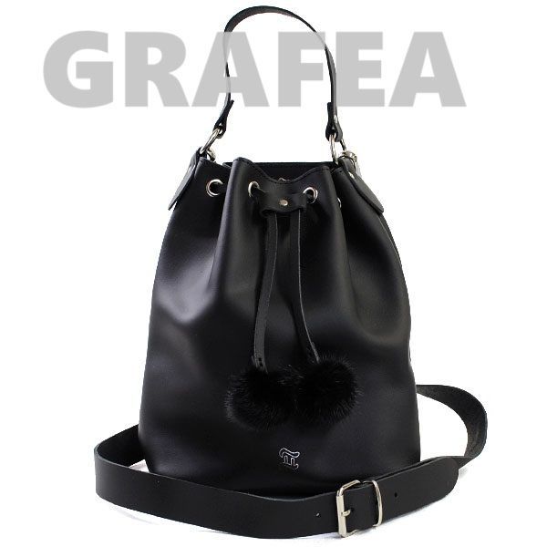 GRAFEA グラフィア CHERIE BLACK レザー バケット ショルダー ハンドバッグ レディース