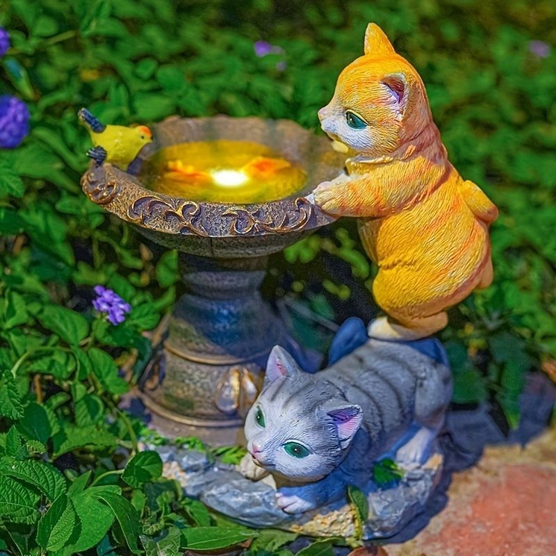 猫 屋外ソーラー像ライト 猫の庭の置物屋外装飾 LEDライト付き