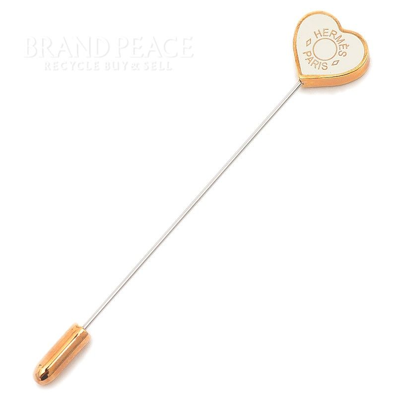 【レア商品!】HERMES ブローチ ハート Gold エルメス セリエ ハート ピン ブローチ ローズゴールド/ホワイト