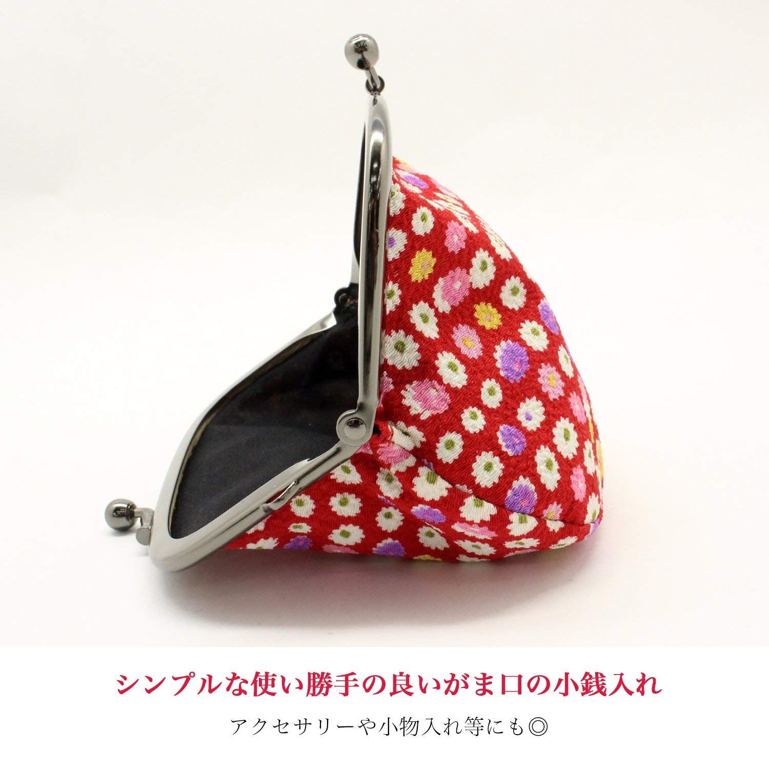 小紋工房 3.2寸がま口財布 モダン椿（黒） 二越ちりめん 京都 和