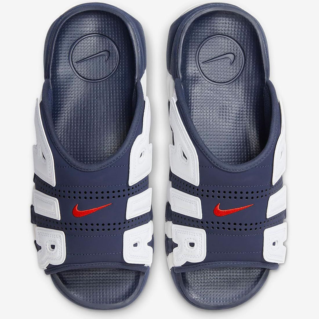 NIKE エア モアアップテンポ スライド　色ネイビー NIKE AIR MORE UPTEMPO SLIDE MIDNIGHT NAVY/UNIVERSITY RED
