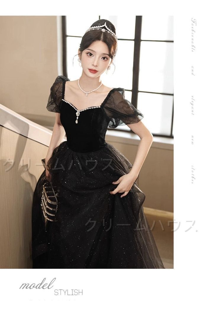 新しい♥ パーティードレス ロング 袖あり ロングドレス 黒 結婚式 お呼ばれ ドレス 演奏会 袖付き 花嫁ドレス フォーマルワンピース A WWW_MORNINGWALKER_COM