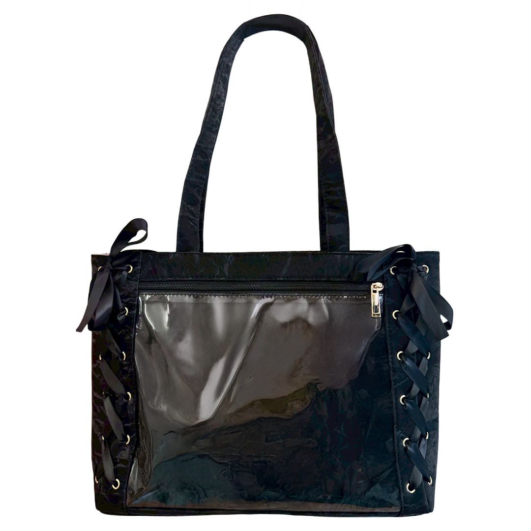 痛バッグ ブルー 推し活　トートバッグ　リボン レースアップ　ライブ　大容量 楽天市場】痛バッグ 推し活 オタ活 トート レースアップ リボン A4