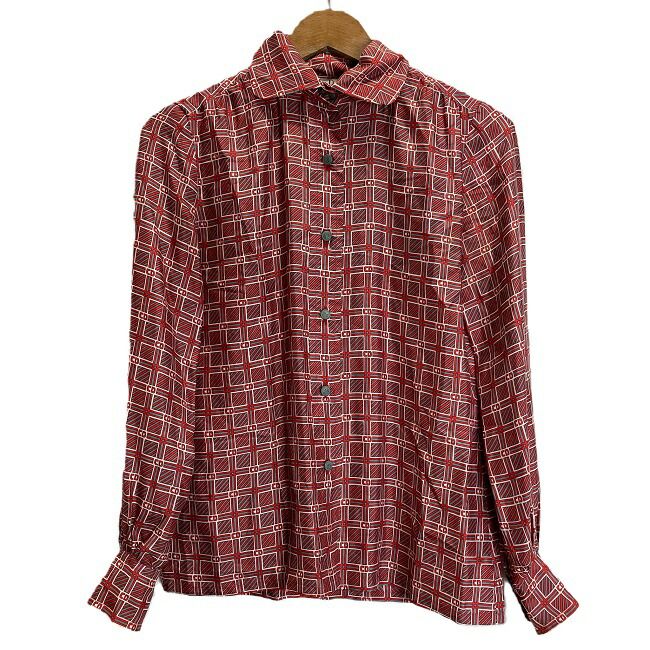 Christian Dior ブラウス 長袖 総柄 丸襟 トップス シルク 古着