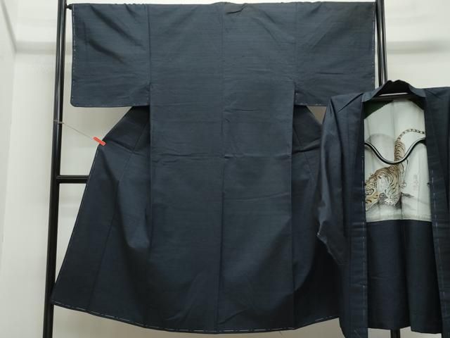 平和屋着物●男性　紬　アンサンブル　濃紺色　正絹　逸品　CAAR8137vf 平和屋着物○男性 紬 アンサンブル 濃紺色 正絹 逸品 未使用