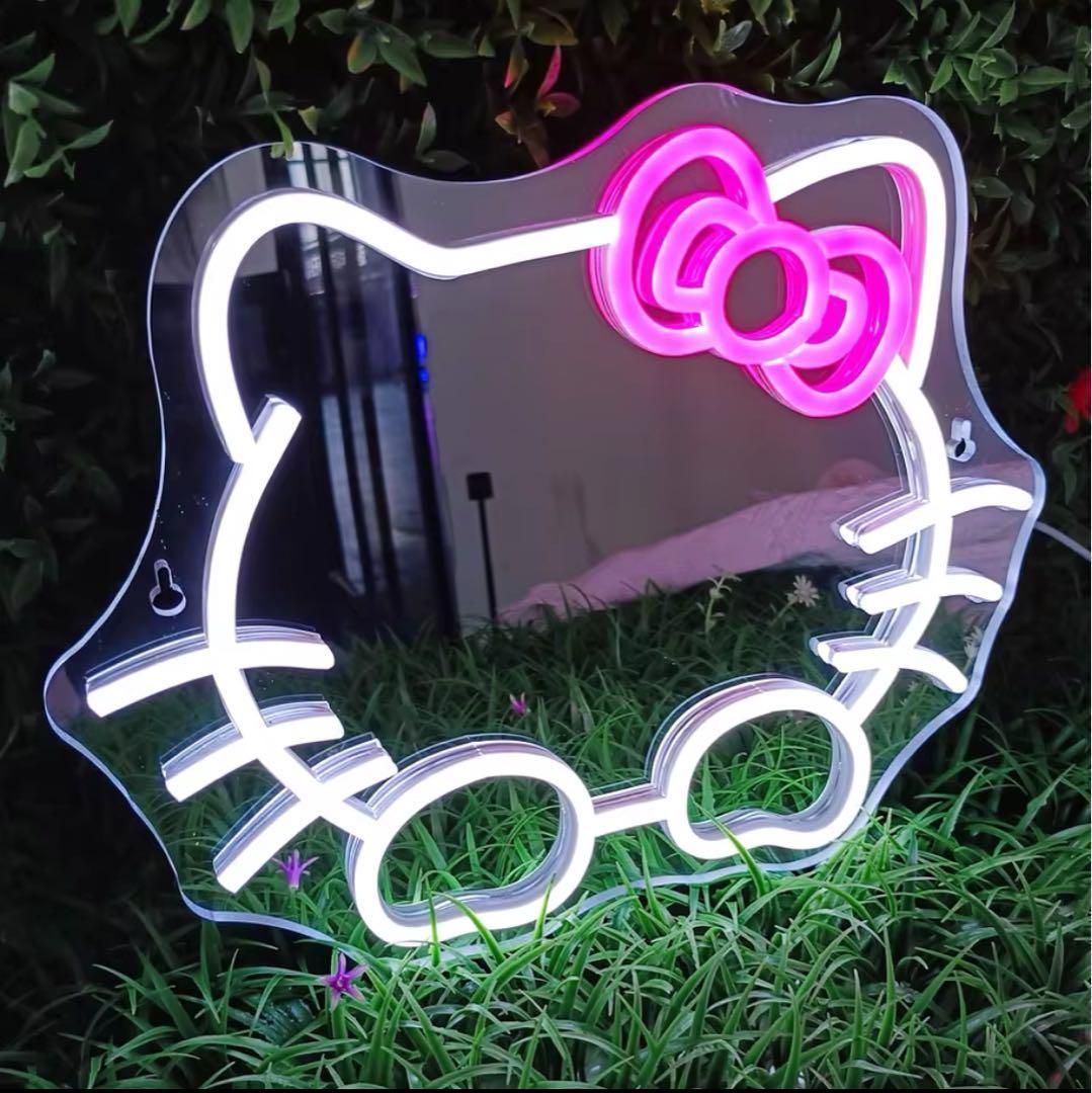 新品　LED ネオン サイン ライト キティちゃん 鏡 ミラー かわいい Amazon.co.jp: アニメ ハローキット ミラー ネオンサイン 調光