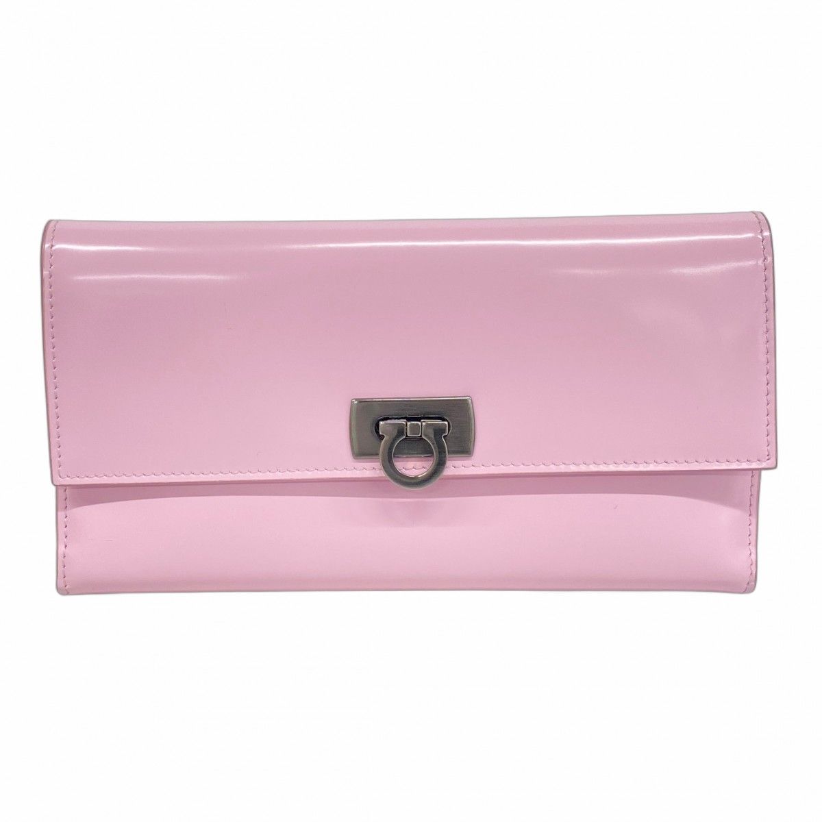 5mb1941-h サルヴァトーレフェラガモ 三つ折り長財布 ガンチーニ エナメル ピンク レディース
