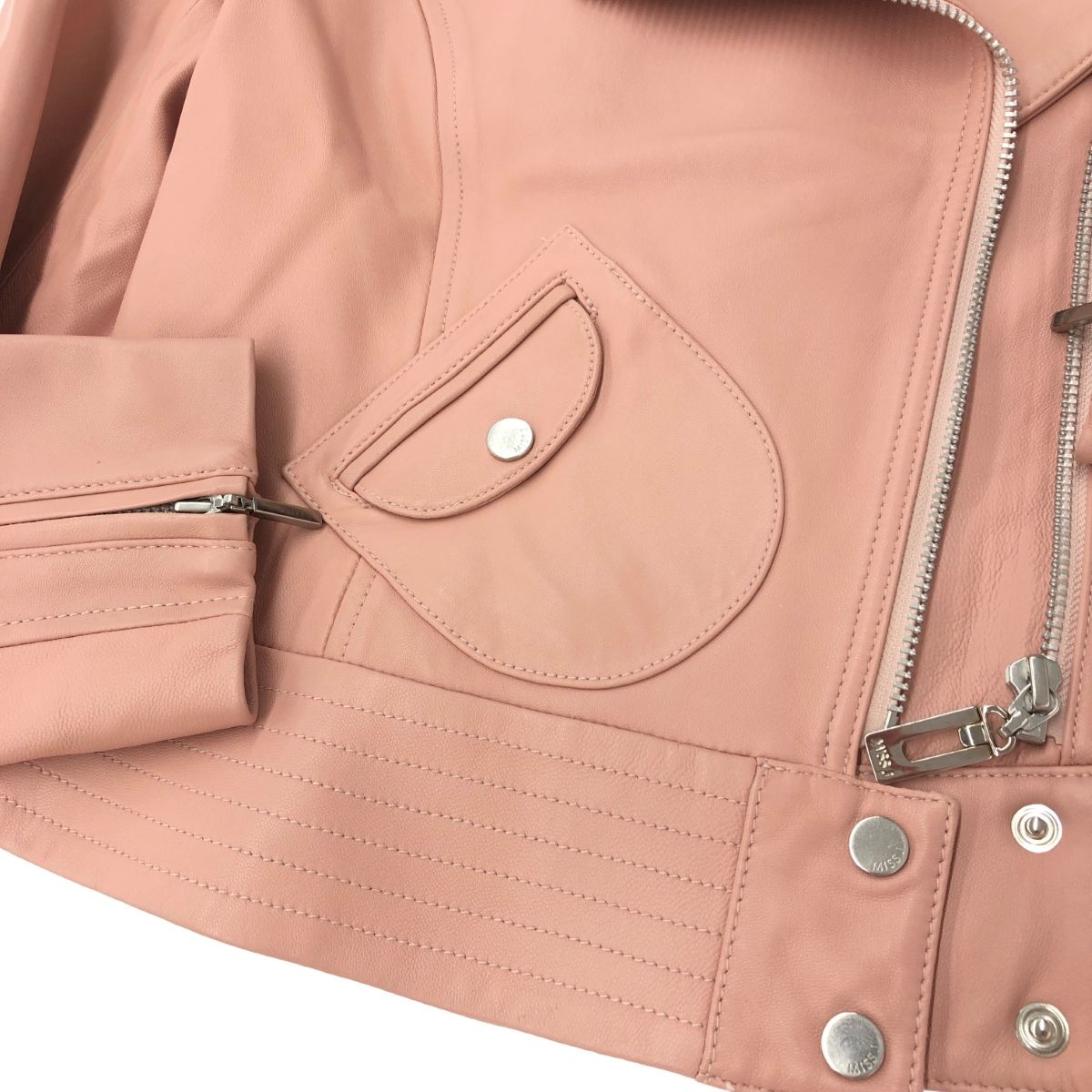 ピンク ダブルライダースジャケット 美品 希少カラー】ミーア ムートン