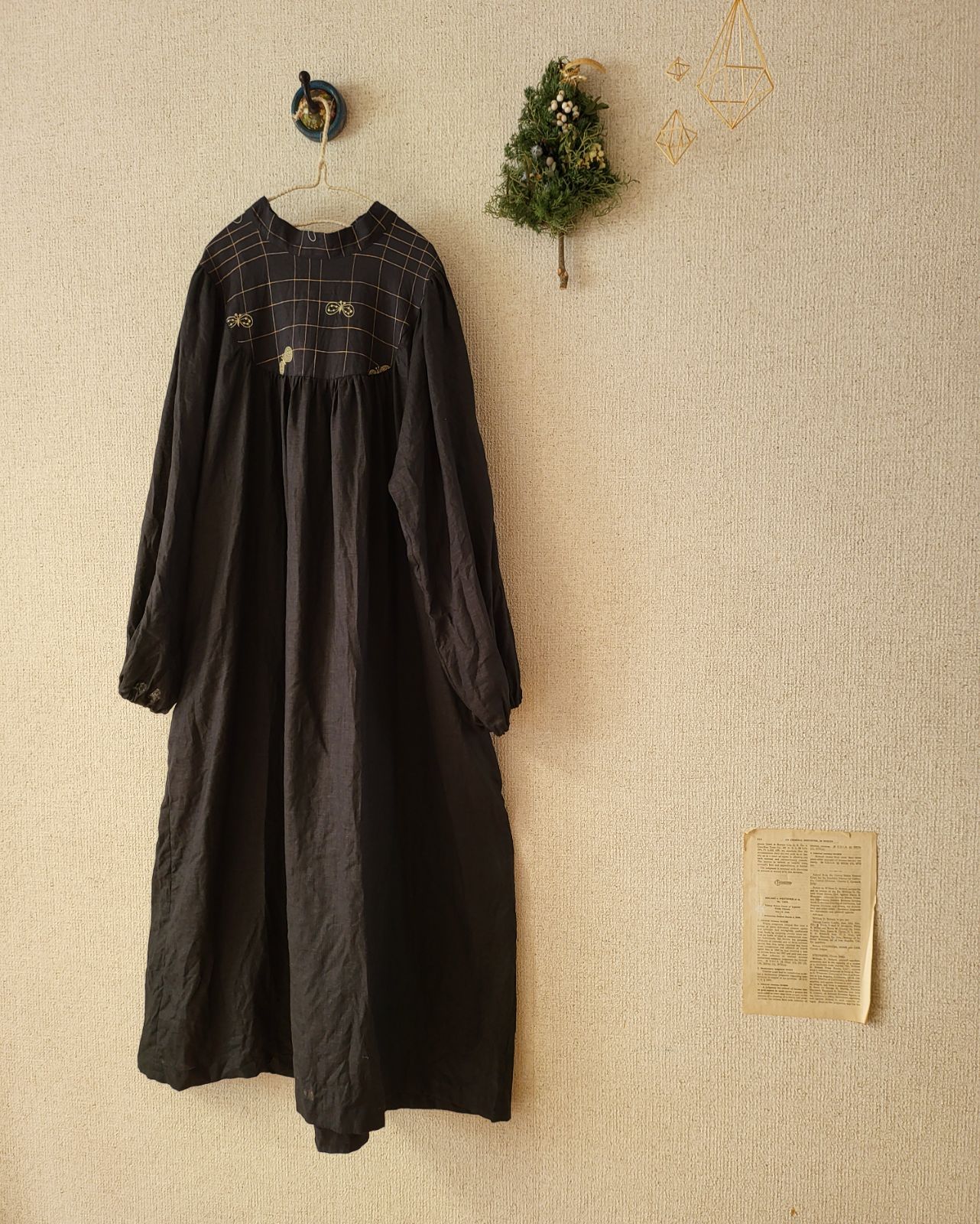 ハンドメイド ミナペルホネンテキスタイル 格子柄chouchoヨーク  