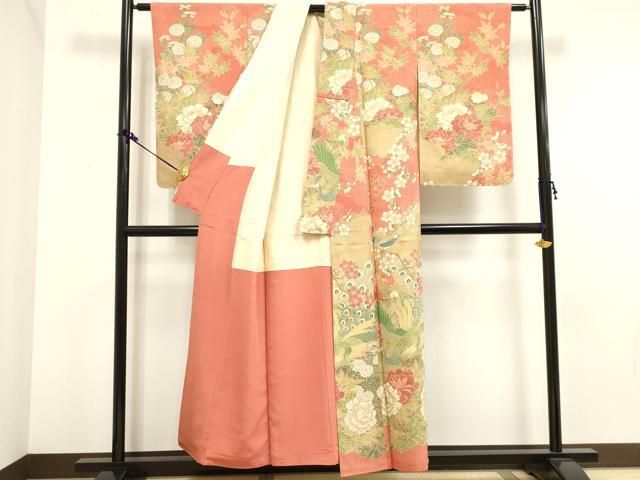 平和屋着物□訪問着 友禅 熨斗更紗花鳥文 金彩 正絹 逸品 BAAR3953yc