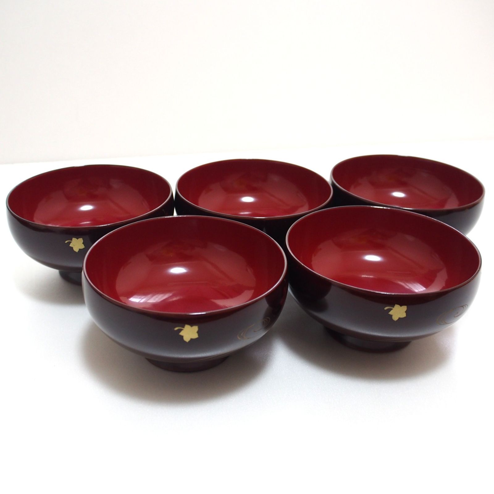 未使用 輪島塗り 布袋型 汁椀 竜田川 天然木加工品 本漆塗 5客揃