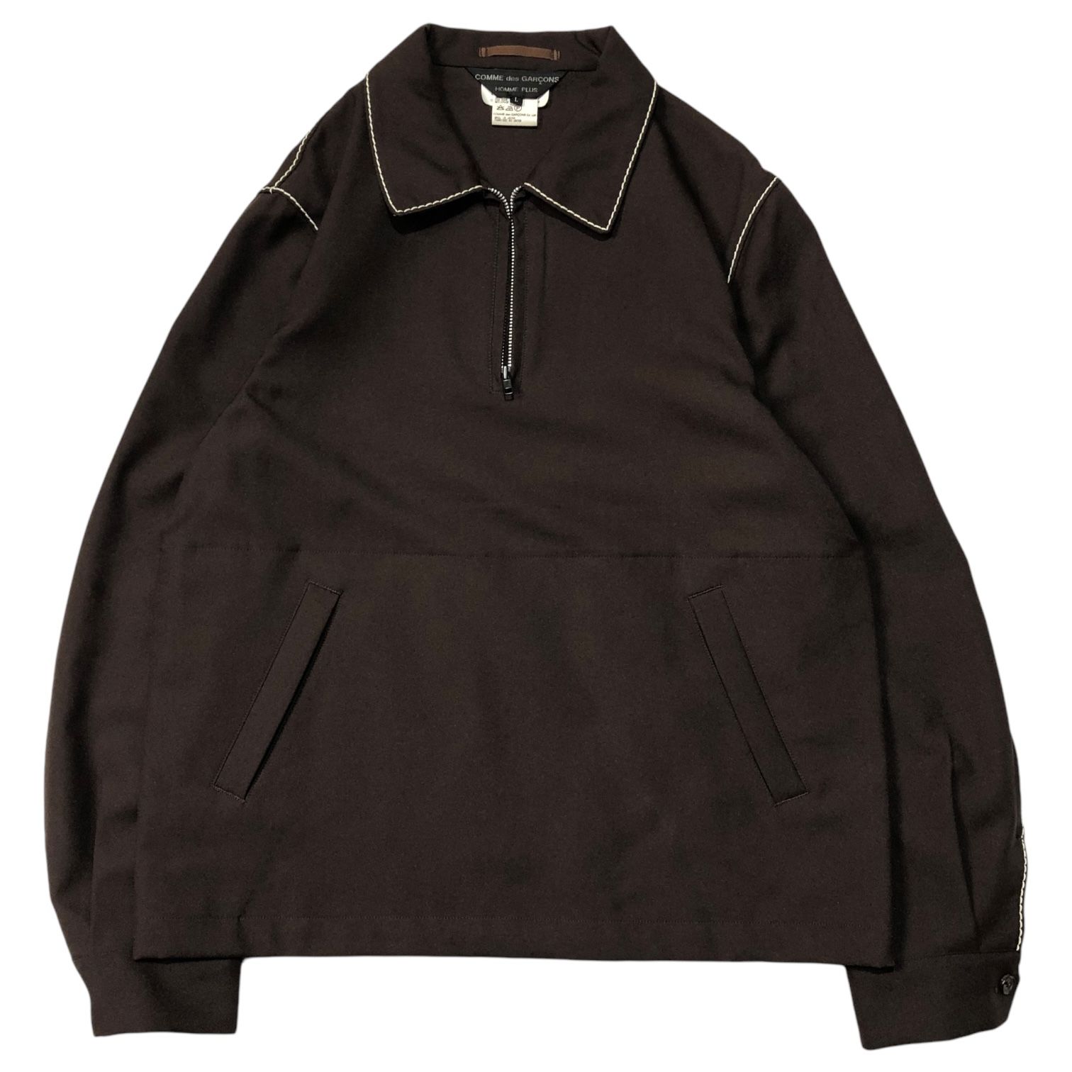 COMME des GARCONS HOMME PLUS(コムデギャルソンオムプリュス) 99AW スーベニールキッチュ期 ステッチ プルオーバー  ジャケット XJ-01079L ブラウン×ホワイト AD1999 エルメス期 - メルカリ