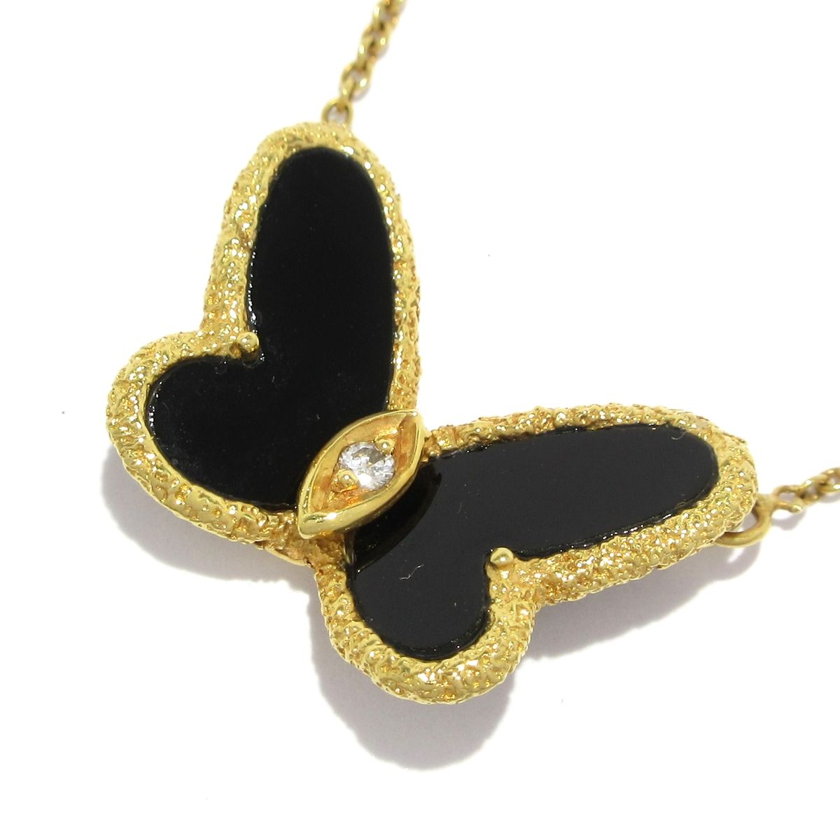 VanCleef - Arpels ヴァンクリーフ-アーペル ネックレス パピヨン K18YG×ダイヤモンド×黒 1Pダイヤ|接着剤跡あり