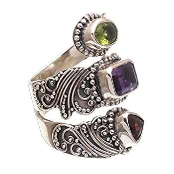 NOVICA マルチジェムアメジスト .925スターリングシルバー ラップリング 'Elegant Trinity'