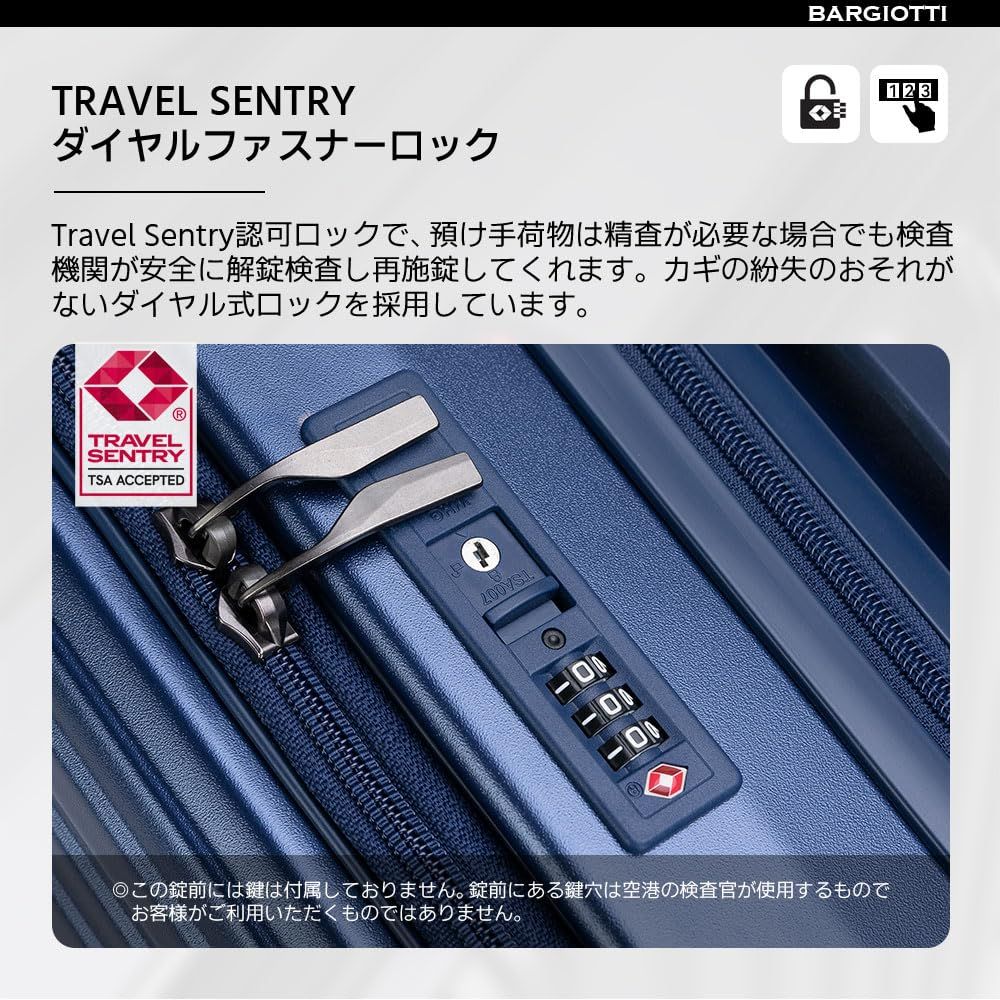 完璧 Bargiotti スーツケース フロントオープン キャリーケース 拡張機能付き 前開き 機内持ち込み キャリーバッグ ABS PC 耐衝撃 静音 軽量 日乃本キャスター ダークブルーSサイズ 45L容量