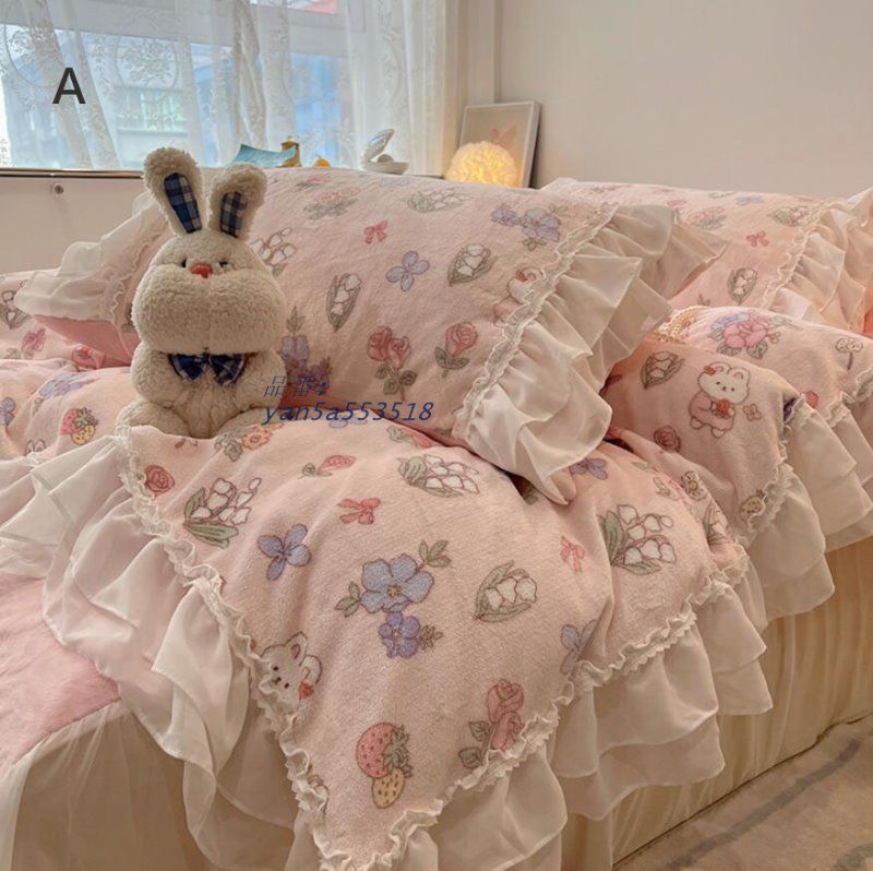 布団カバーセット プリント花柄 フフリル レース 韓国風 寝具カバーセット セミダブル ダブル 冬 シングル 4点セット 掛け布団カバー 3点セット ベッド用品 yan5a553518