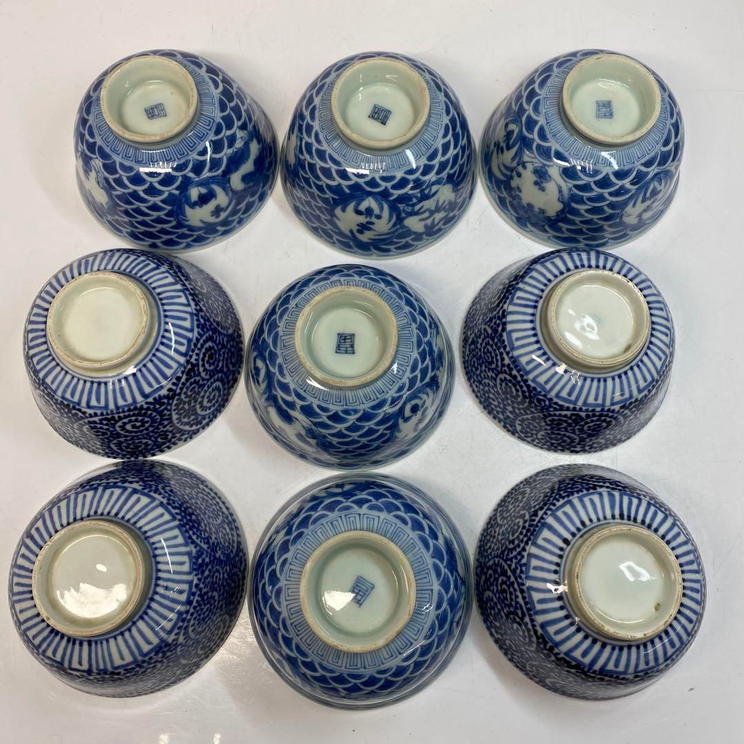 古伊万里　染付　蛸唐草　蓋茶碗等　身9 蓋10 東な6-0514① 古伊万里 染付 蛸唐草 蓋茶碗等 身9 蓋10 東な6-