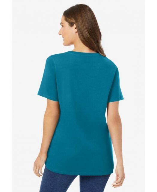 ウーマン ウィズイン レディース シャツ トップス Plus Size Perfect Short-Sleeve V-Neck Tee Deep teal