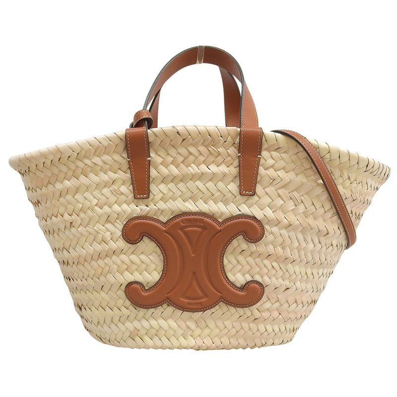 セリーヌ CELINE ティーン クラシック パニエ 2WAYトート かごバッグ ラフィア|レザー ナチュラル|タン 113832EFA.04LU 新入荷 OB2649